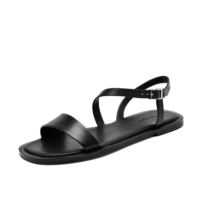 Flat Sandals Women Genuine Calf Leather Gladiator Lady Summer Strap Casual Shoes for Female Handmade - LiveTrendsX