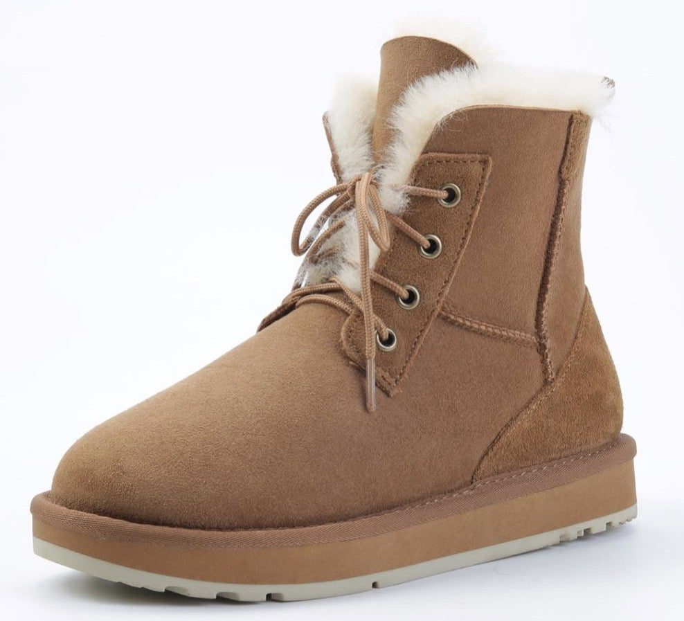 real sheepskin suede leather women winter ankle boots for woman snow boots wool fur lined warm shoes waterproof maroon - LiveTrendsX