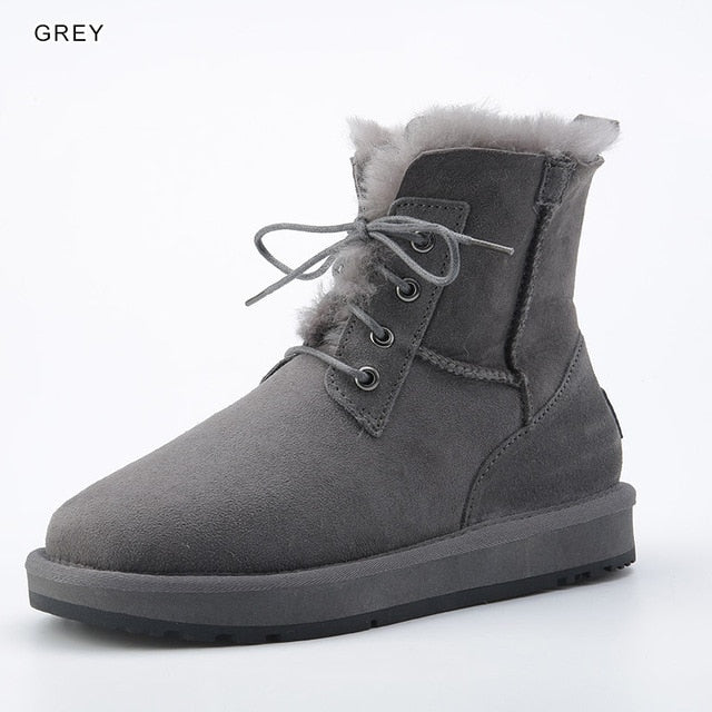 real sheepskin suede leather women winter ankle boots for woman snow boots wool fur lined warm shoes waterproof maroon - LiveTrendsX