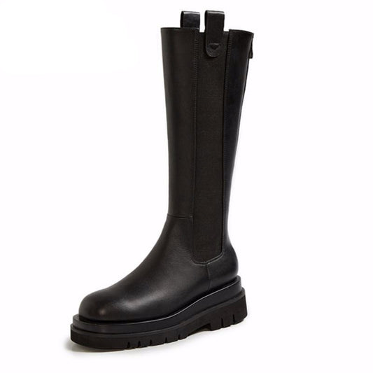 boots women Genuine Leather Thick Bottom boots Rear zipper Flat women boots party boots Fashion The knee boots - LiveTrendsX