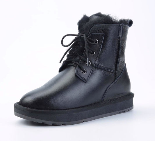 Sheepskin Leather Shearling Wool Fur Lined Women Ankle Winter Boots for Women Snow Boots Casual Warm Waterproof Black - LiveTrendsX