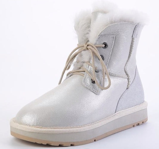 Sheepskin Leather Shearling Wool Fur Lined Women Ankle Winter Boots for Women Snow Boots Casual Warm Waterproof Black - LiveTrendsX