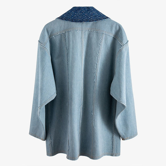 Casual Denim Coat For Women Notched Long Sleeve Button Patchwork Tassel Loose Oversized Coats Female 2020 Fashion - LiveTrendsX