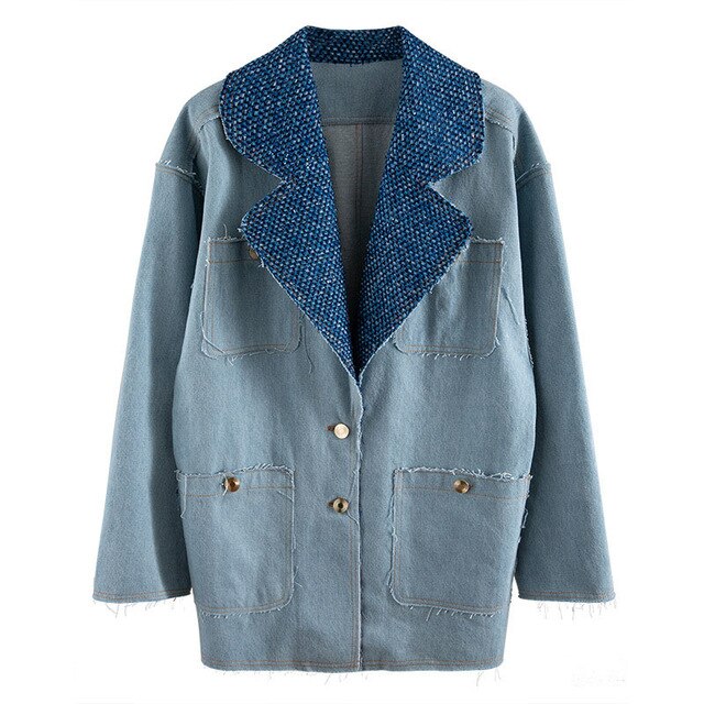 Casual Denim Coat For Women Notched Long Sleeve Button Patchwork Tassel Loose Oversized Coats Female 2020 Fashion - LiveTrendsX