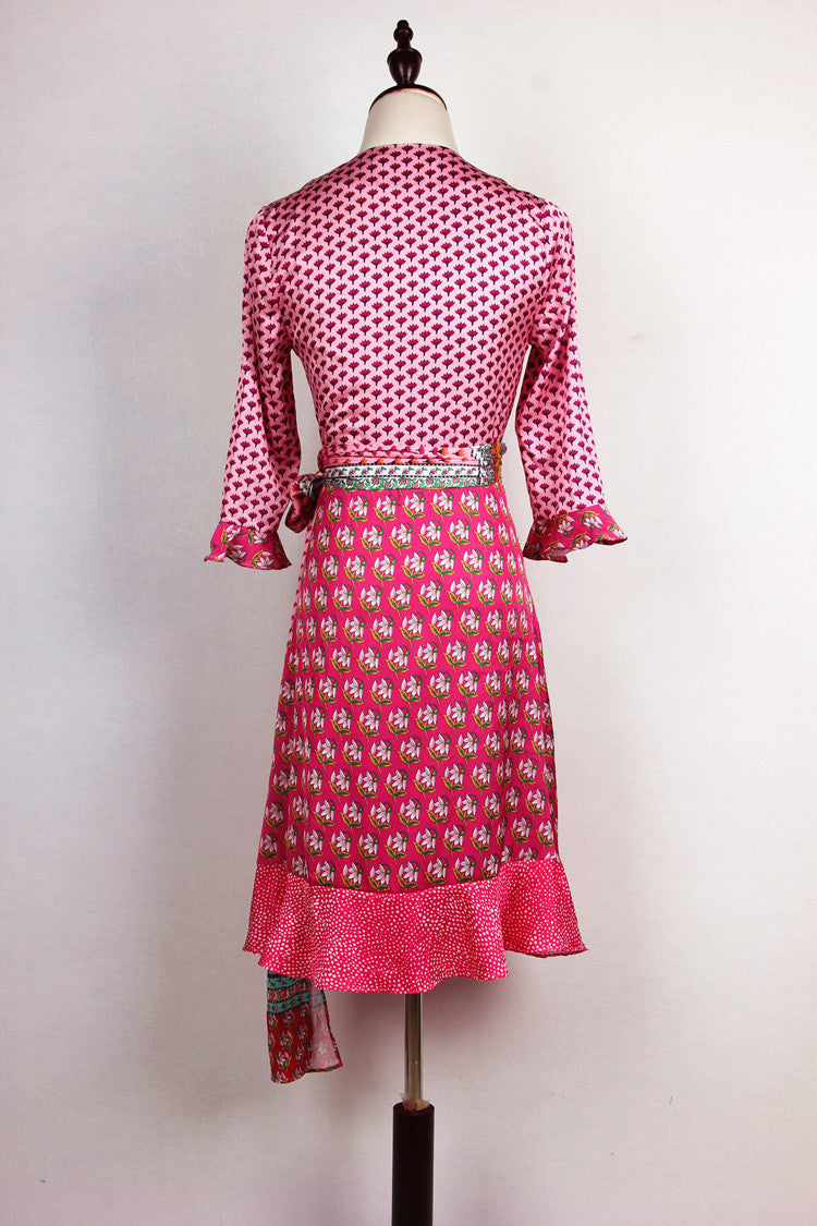 Popular Pajamas Style Printing Folds Lace Sexy V Neck Women Dress