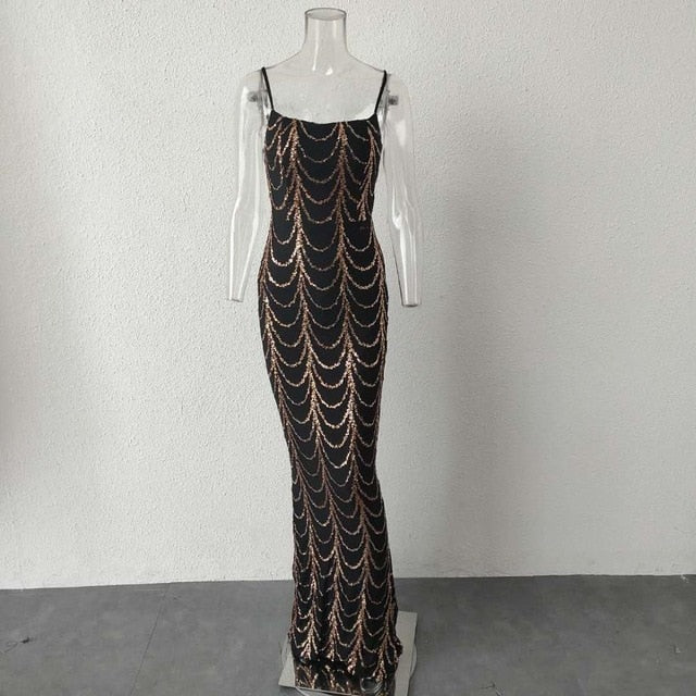 2020 Summer High Neck Wave Sequins See Though Women Maxi Dresses Elegant Long Sleeve Female Party Dresses - LiveTrendsX