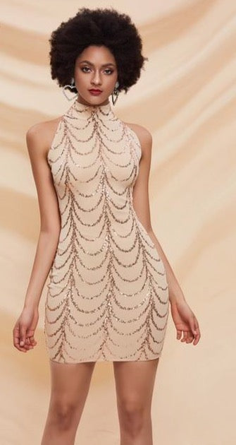 2020 Summer High Neck Wave Sequins See Though Women Maxi Dresses Elegant Long Sleeve Female Party Dresses - LiveTrendsX