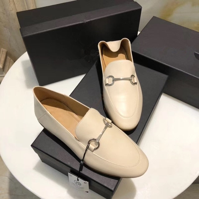 Withered 2020 summer england office lady simple Genuine leather slip-on loafers women shoes woman women shoes women flat shoes - LiveTrendsX