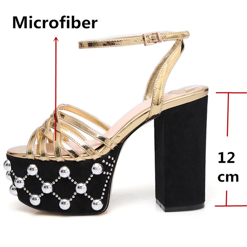 Blingbling Microfiber Leather Women Sandals Thin Strap Buckle Super High Heels Party Night Club Shoes - LiveTrendsX