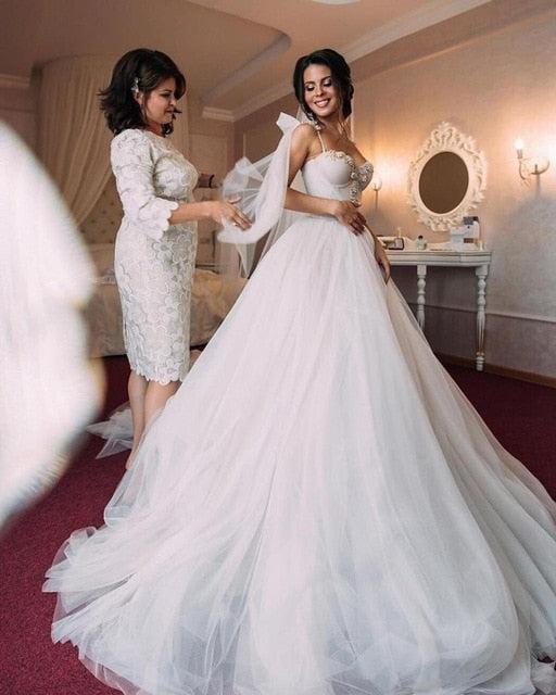 Alagirls Boho Wedding Dress Ivory Crystal Beading Sweetheart vestido de noiva simples Tulle Custom made wedding dresses 2020 - LiveTrendsX