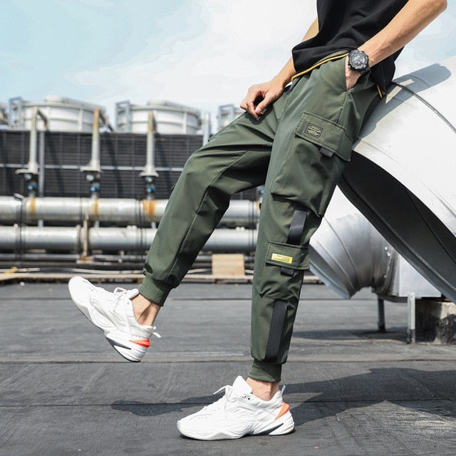 Men's Side Pockets Cargo Harem Pants 2020 Ribbons Black Hip Hop Casual Male Joggers Trousers Fashion Casual Streetwear Pants - LiveTrendsX