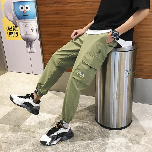 Men's Side Pockets Cargo Harem Pants 2020 Ribbons Black Hip Hop Casual Male Joggers Trousers Fashion Casual Streetwear Pants - LiveTrendsX