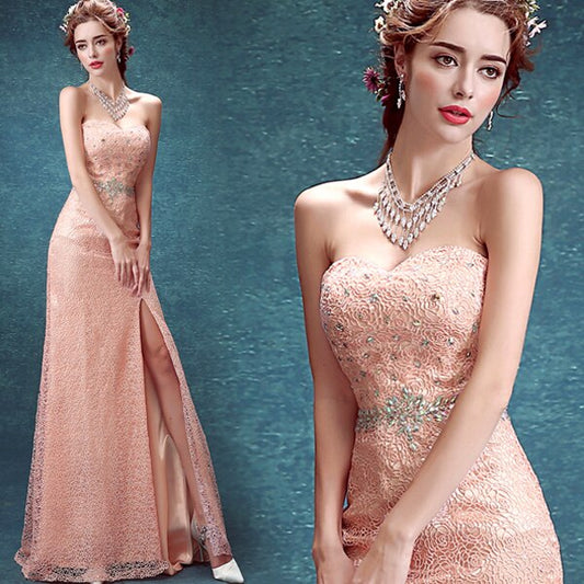 sexy sweetheart pink lace mermaid Evening Dress  robe de soiree vestido longo crystal long prom dresses Formal gown - LiveTrendsX