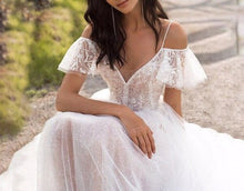Load image into Gallery viewer, Boho Lace Pink Wedding Dress New Sweetheart Off Shoulder Appliques A-Line Illusion Princess Bride - LiveTrendsX
