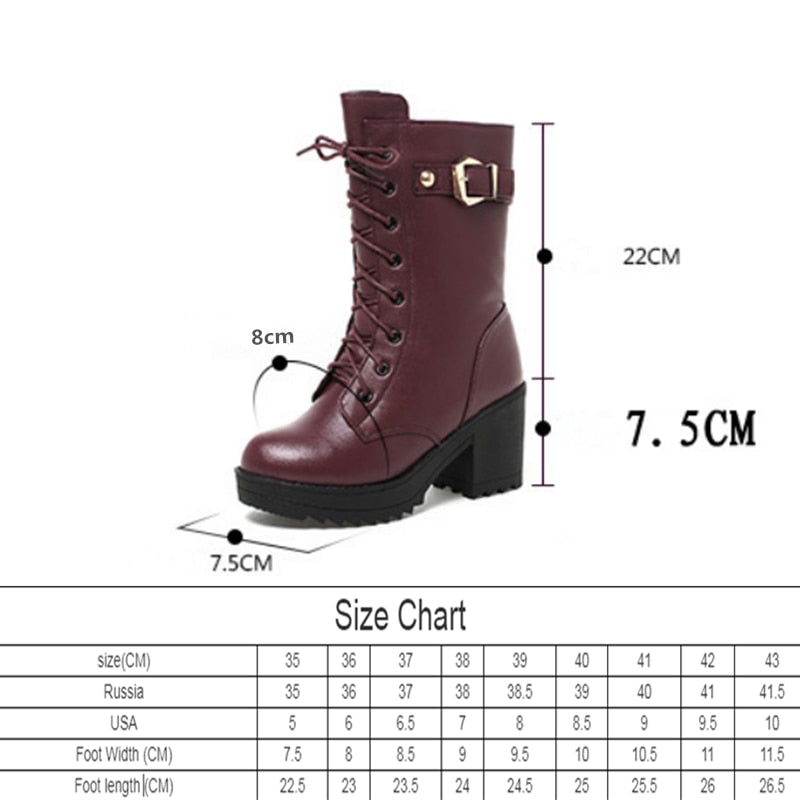 High-heeled genuine leather women winter boots thick wool warm women Military boots high-quality female snow boots - LiveTrendsX