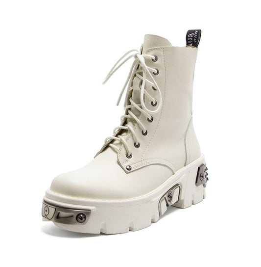 Buckle Thick Bottom Boots Women Fashion Mid-Calf Round Toe Botas Mujer Platform Zipper Plus Cross Lace-Up Stivali - LiveTrendsX