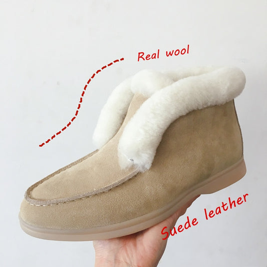 Ankle boots cow-suede-leather boots natural-fur Warm winter boots Slip-on snow boots for women - LiveTrendsX