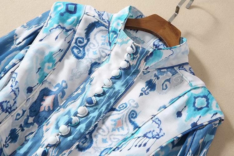 Printed Lantern Long-Sleeved Dress Women'S Stand Neck Mini Evening Party Runway Dress Female 2020 Autumn Fashion New Clothing - LiveTrendsX