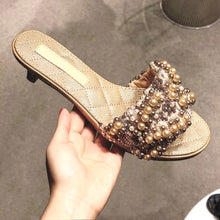 Load image into Gallery viewer, Women FlatSlipper round peep toe women Pearls Flat Slippers Outdoor Mules Flip Flop Beads Slides Beach Shoes Woman Sandalet - LiveTrendsX
