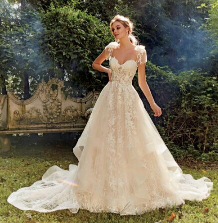 Shiny Lace A-line Wedding Dress  Vestidos De Bodas Sweetheart Neck Backless Illusion Bridal Gown Gelinlik - LiveTrendsX