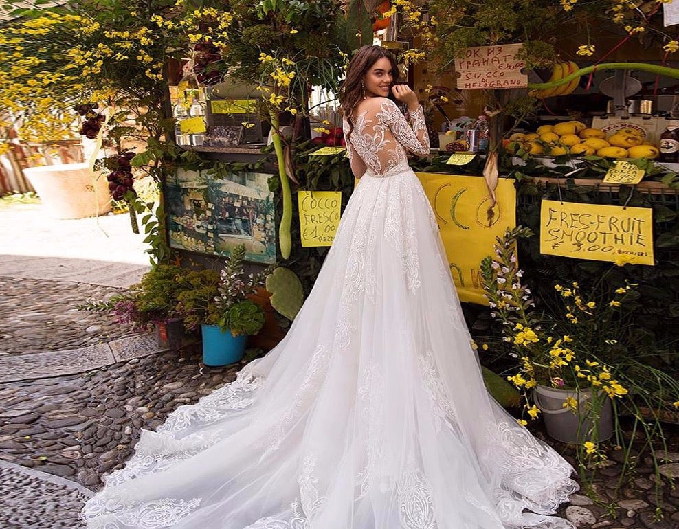 Elegant Mermaid Wedding Dresses With Beading Crystal Detachable Train Vestido De Noiva Sereia Lace Tulle 2 In 1 Wedding Gowns - LiveTrendsX