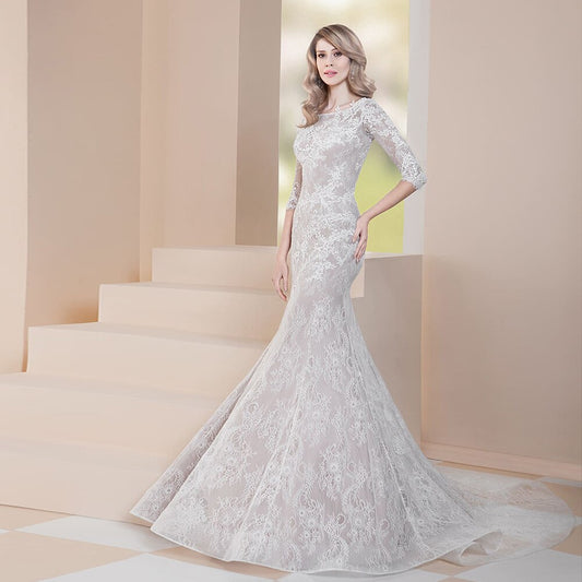 Appliques Lace Trumpet Bridal Gowns Vestido De Noiva Sereia Buttons Up Back Floor Length Half Sleeve Mermaid Dresses Elegant - LiveTrendsX