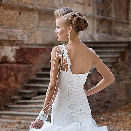 Appliques Beading Pearls Pleat White Trumpet Wedding Dresses With Ruffles Skirt Vestido De Noiva Sereia Princess Mermaid Gowns - LiveTrendsX