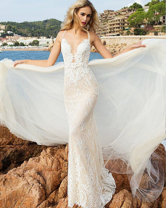 Beaded Appliques Flowers Mermaid Wedding Dresses With Removable Tail Vestido De Novia Sirena Shoulder Straps Elegant Bridal Gown - LiveTrendsX