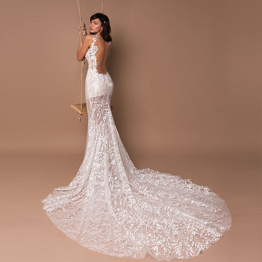 New Arrivals See Through Sexy Lace Mermaid Wedding Dress Vestido Corte Sirena Illusion Elegant Bridal Gowns - LiveTrendsX