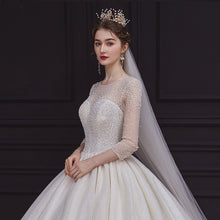 Load image into Gallery viewer, Custom Made Three Quarter Sleeve Full Beads Lace Up Back Shiny Ball Gown Wedding Dresses - LiveTrendsX
