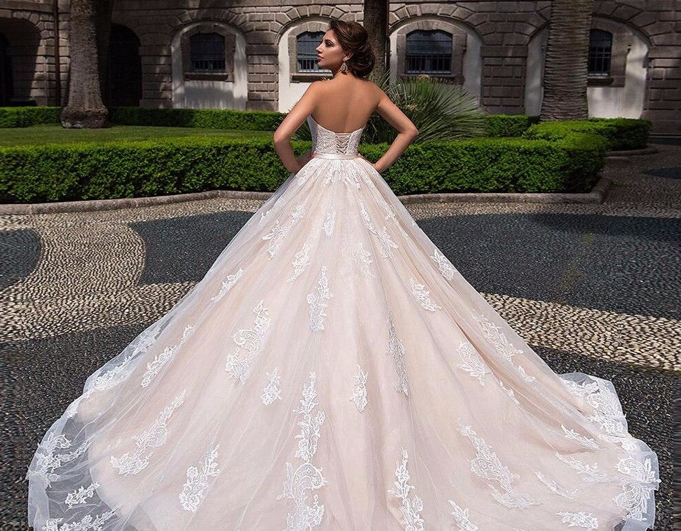 Custom Made Gorgeous Ball Gown Wedding Dresses With Detachable Bow Plus Size Vestidos De Boda Appliques Bridal Dress Noiva - LiveTrendsX