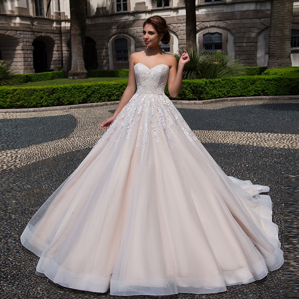 Custom Made Gorgeous Ball Gown Wedding Dresses With Detachable Bow Plus Size Vestidos De Boda Appliques Bridal Dress Noiva - LiveTrendsX