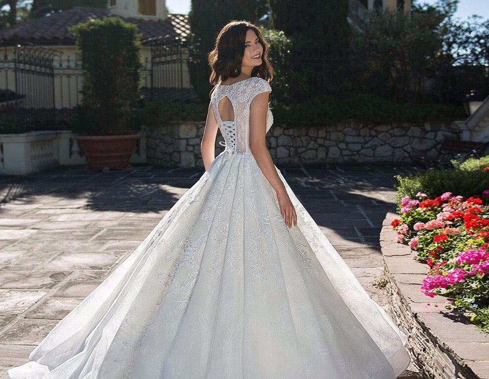 Gorgeous Full Beading Appliques Lace Ball Gown Wedding Dress Vestidos Elegantes Cap Sleeve See Through Princess Bride Dresses - LiveTrendsX