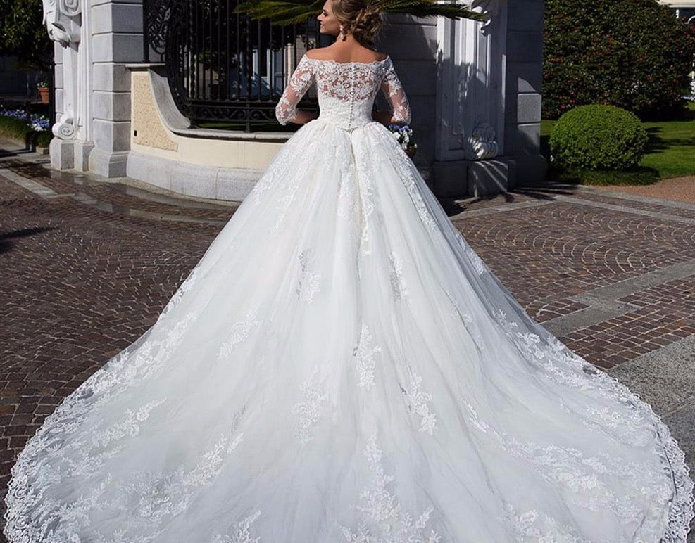 Princess 2 iN 1 Ball Gown Wedding Dresses With Half Sleeve Beading Pearls Waist vestido de novia 2 en 1 Appliques White Gowns - LiveTrendsX