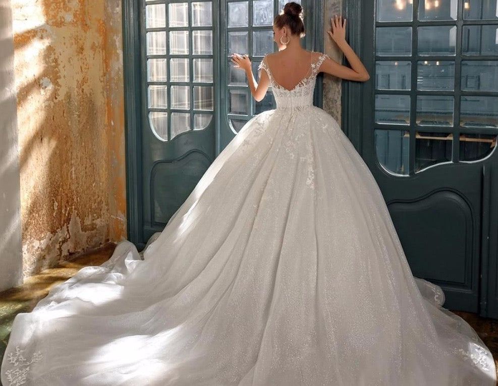 Gorgeous Ball Gown Wedding Dresses Plus Size  Vestido Casamento O-neck Backless See Through Shiny Bride Gowns - LiveTrendsX