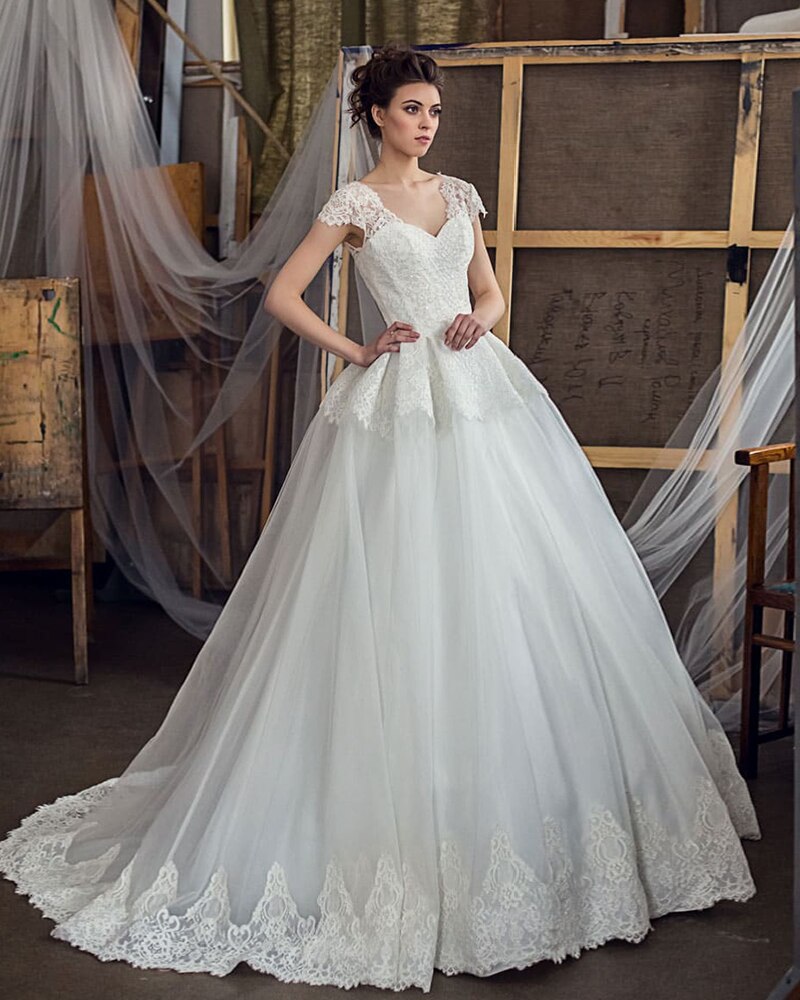 New Arrivals Wedding Dress Elegant Matrimonio V-neck Cap Sleeve Lace Up back Appliques Beading Princess Gowns Robe Blanche - LiveTrendsX