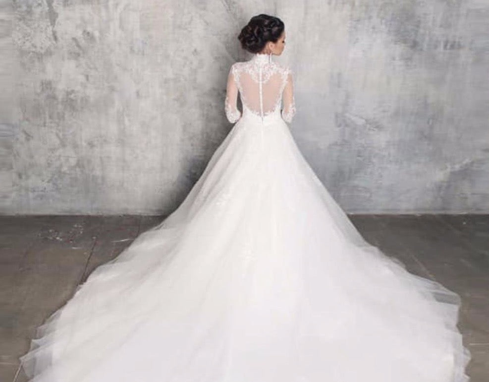 Newest Special Princess Wedding Dresses A-line Robe Femme High Neck Half Sleeve Appliques White Bridal Gowns Vestidos Blancos - LiveTrendsX
