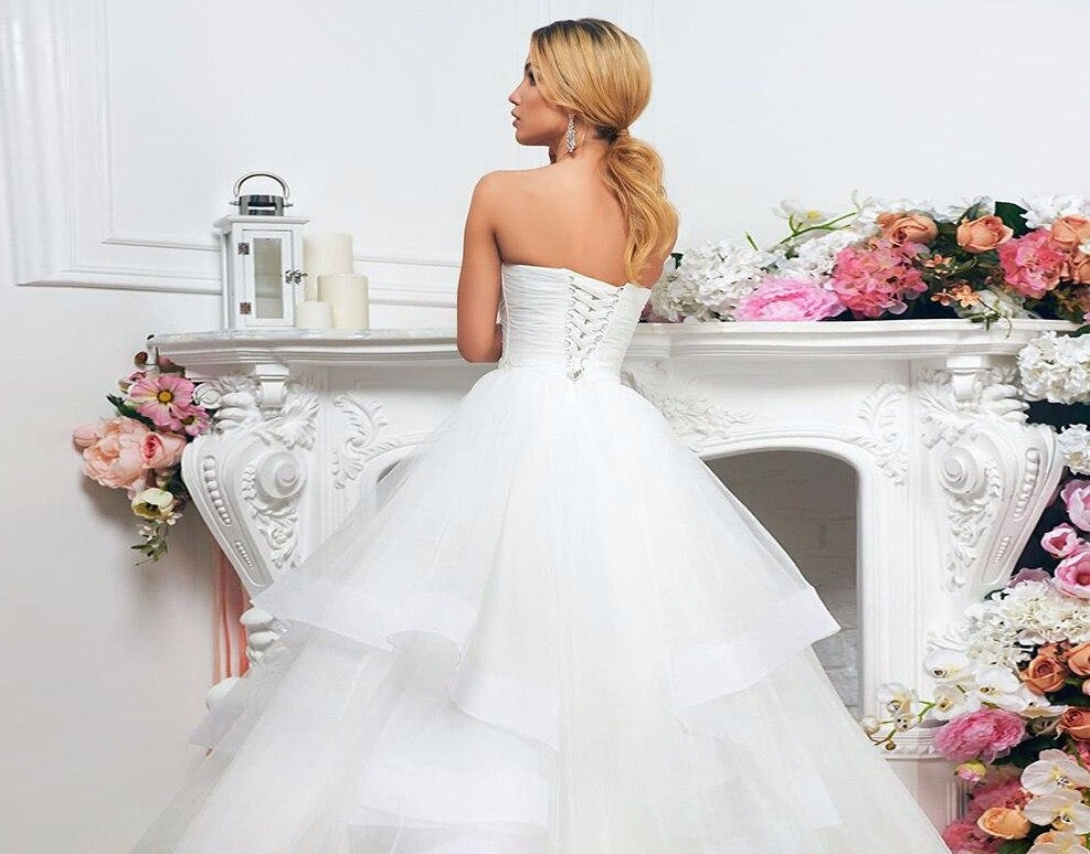 New Arrivals Wedding Gowns Robe De Mariée Sweetheart Neck Lace Up Appliques Beading Sequined Waist Pleat Bridal Gowns None Train - LiveTrendsX