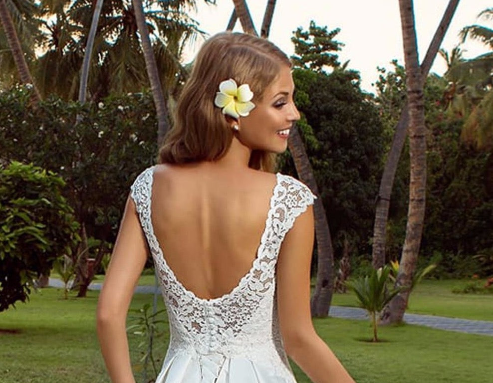 Best France Lace Satin A line Wedding Dress Abiti Da Sposa Sexy Backless Simple White Gowns Plus Size Vestidos De Boda - LiveTrendsX