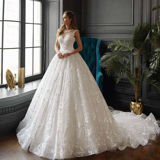 Princess Wedding Dresses A-line 2020 Vestidos De Novia Renda Floor Length Pearls Lace Wedding Gowns Plus Size Suknia Slubna - LiveTrendsX