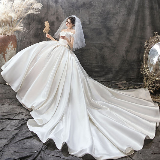 New Arrive Beading Short Sleeve Sweetheart Neck Lace Up Simple A-line Wedding Dresses - LiveTrendsX