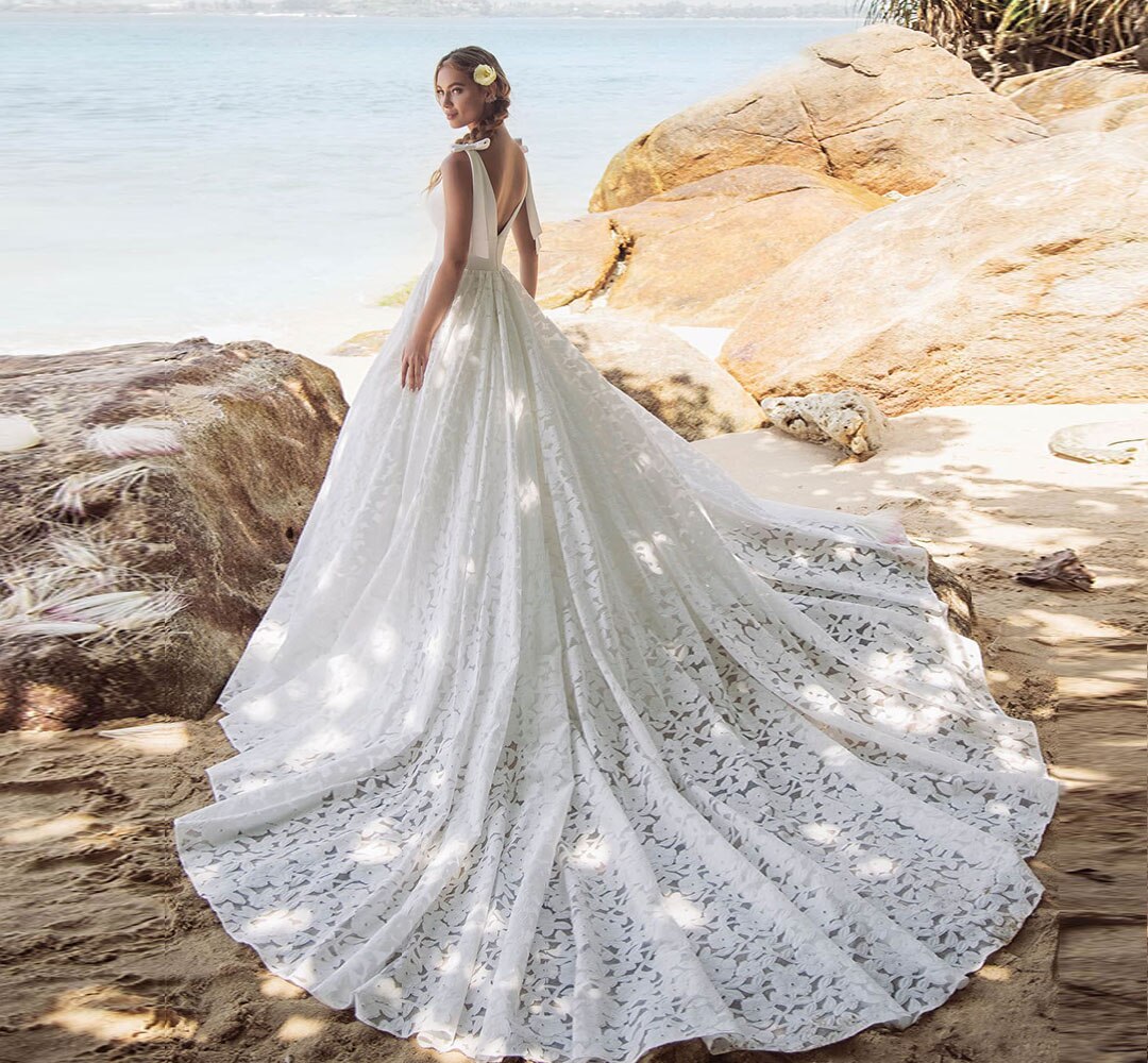 New Special Satin Lace A-line Wedding Dresses  Vestido De Casamento V-neck Backless Bow Wedding Gowns Trouwjurk - LiveTrendsX