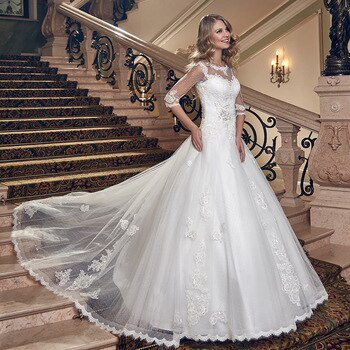 Half Sleeve A-line Wedding Dresses With Petticoat Trouwjurken Appliques Lace Floor Length Bridal Gowns - LiveTrendsX