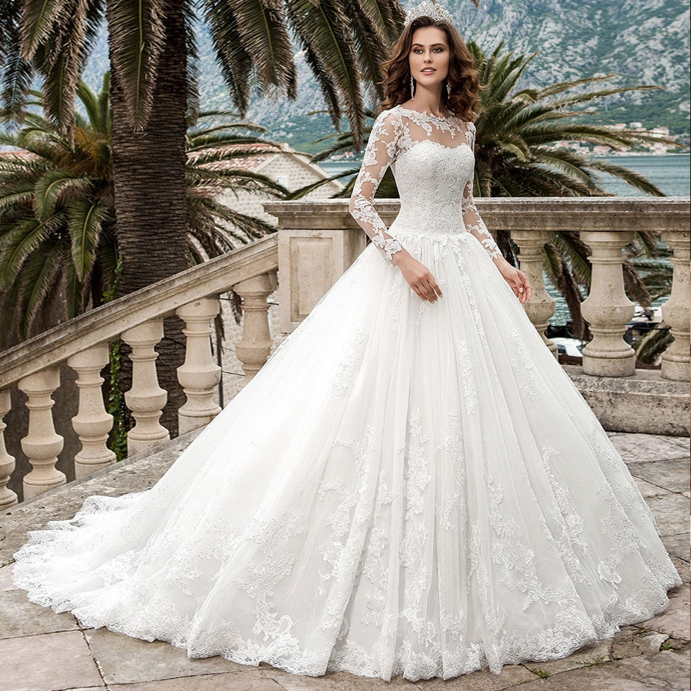 Long Sleeve Wedding Dresses Vestido De Novia Princesa All Over Appliqu –  LiveTrendsX