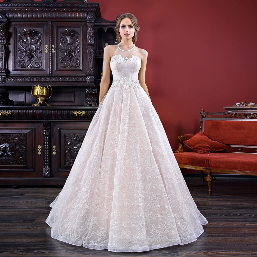 Beading Appliques Lace Wedding Dress Elegant Vestido De Noiva 2020 O-neck Backless None Train Bridal Gowns - LiveTrendsX