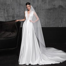 Load image into Gallery viewer, Beading Lace Satin Sheath Wedding Gowns  Elegant White Bridal Dress Abito Da Sposa - LiveTrendsX
