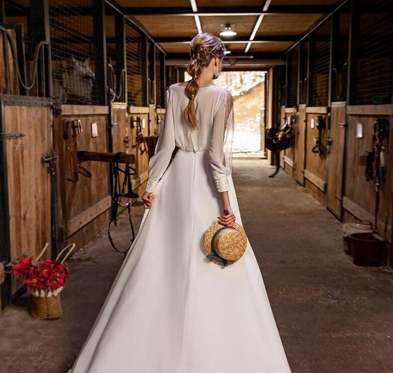 New Arrivals Chiffon Beach Wedding Dresses Long Sleeve Vestido De Noiva Praia Appliques Pearls Boho Bridal Gowns Bruidsjurken - LiveTrendsX