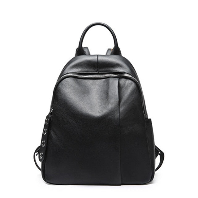 Genuine Leather Classic Black School Bag For Girls