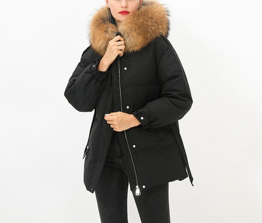 Big Real Raccoon Fur 2020 High Quality Winter Short Women's Jacket 90% White Duck Down Coat Warm Hooded Female Thick Warm Parka - LiveTrendsX