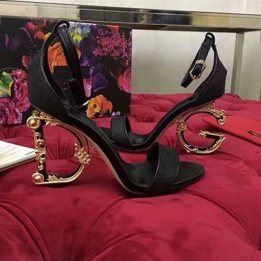 Sexy Womens Clubwear Open Real Leather High Irregular Strange Gold Heels Letter Sandals Shoes Pumps Sequins Bling 7Colors Luxury - LiveTrendsX